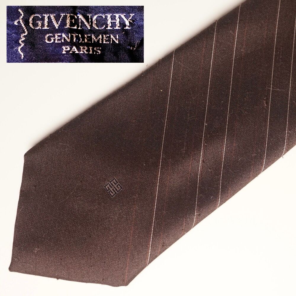 Givenchy Gentlemen Paris Vintage Tie Monogram Repp Diagonal Stripe Logo Brown